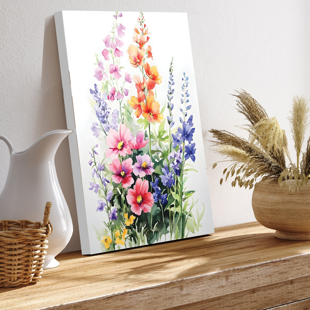 Alaskan Summer Wildflower Watercolor Art | Fireweed, Lupine, Arctic Poppy & Mountain Avens | Nature-Inspired Canvas Wall Decor | 12x16in