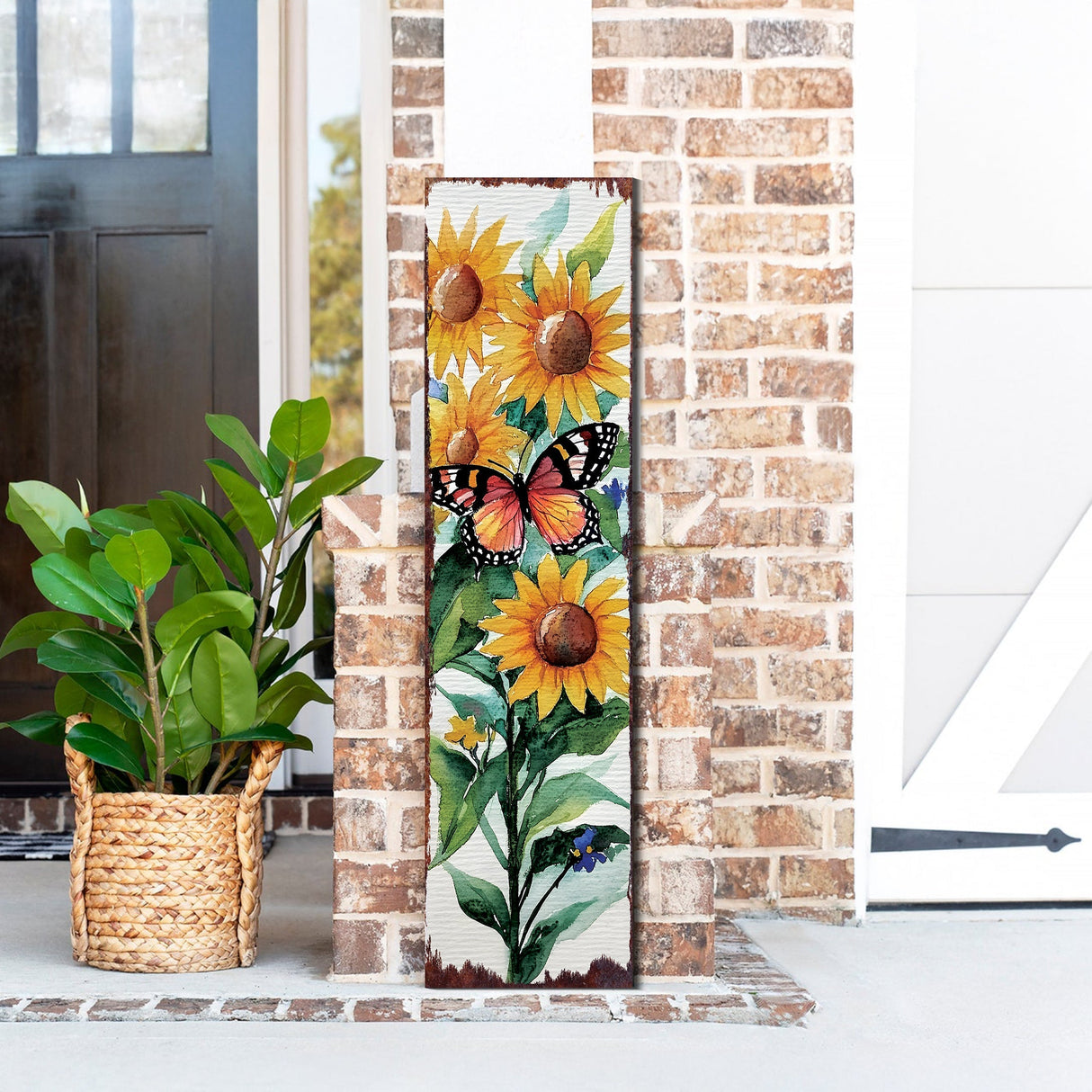 Summer Watercolor Monarch Butterfly with Sunflower Porch Sign | Multi Sizes Patterns Available | Perfect Summer Yard & Front Door Decor