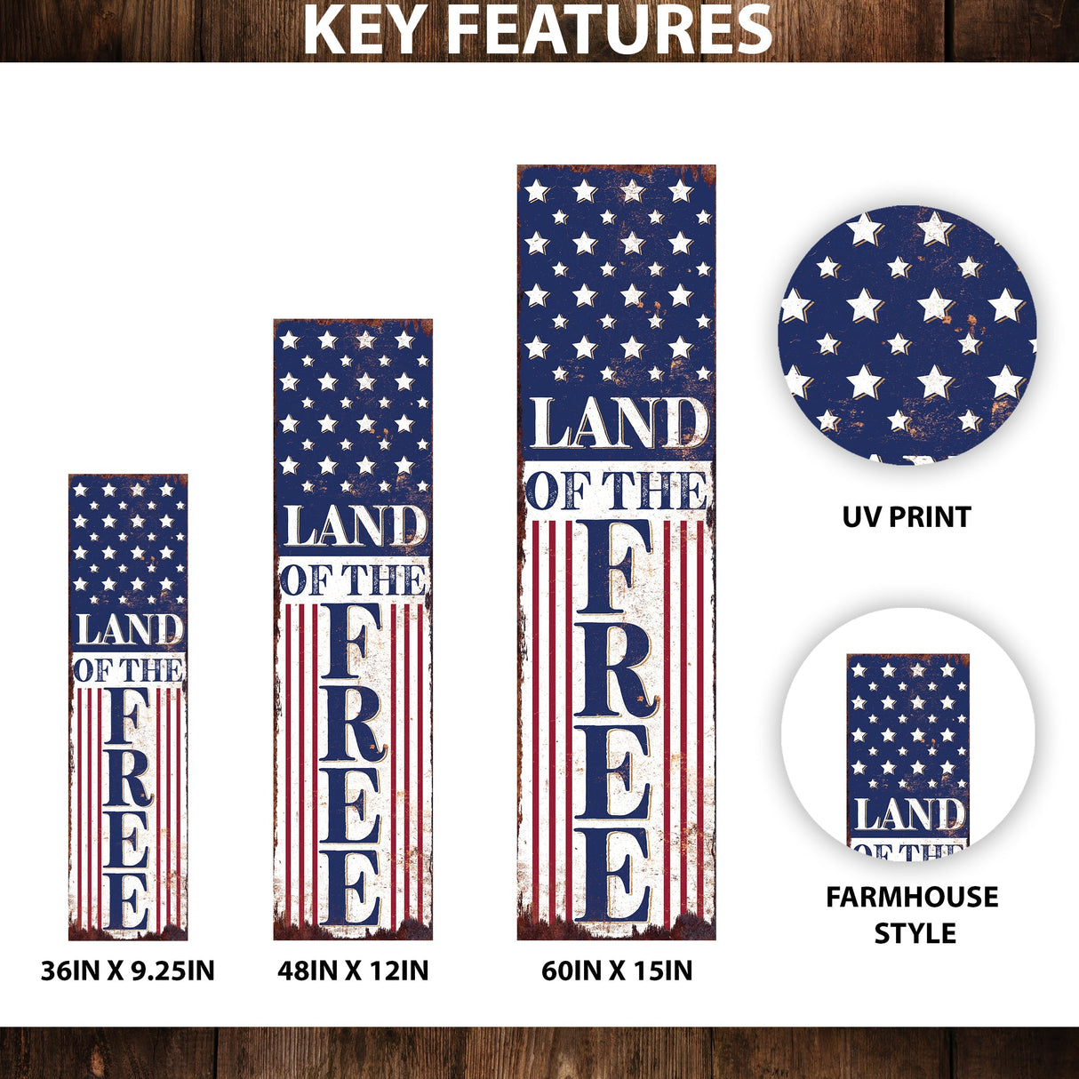 4Th Of July Land Of The Free Porch Sign | Patriotic Outdoor Decor| Multi Sizes | Perfect Patriotic Yard & Independence Day Front Door Decor