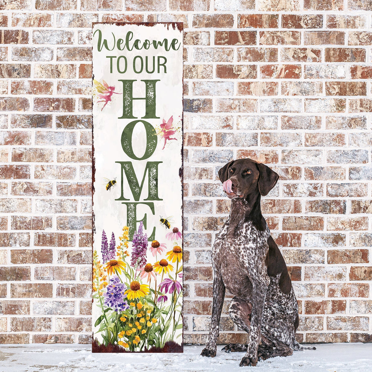 Summer Welcome to Our Home Porch Sign | Wildflower Garden Design with Bees & Fairies | UV Print | Multi Sizes for Front Porch Decor