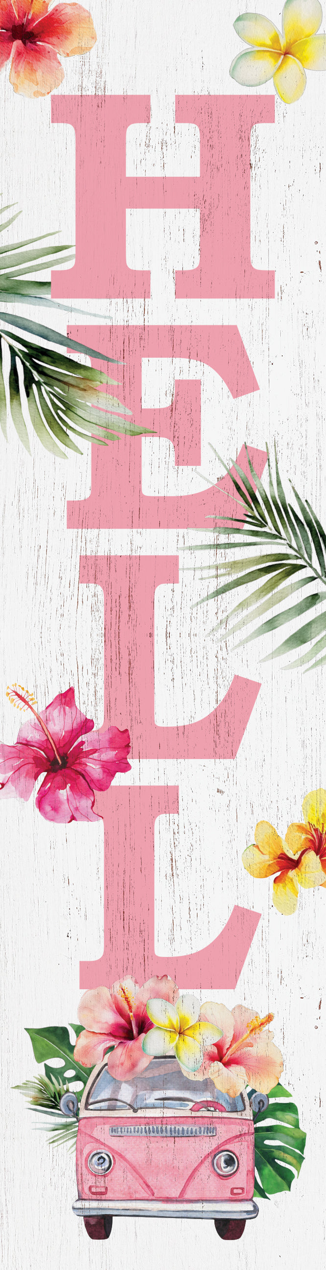 36in tropical hello porch sign with floral bus pattern for front door, wooden 36-inch summer welcome display, front porch decor