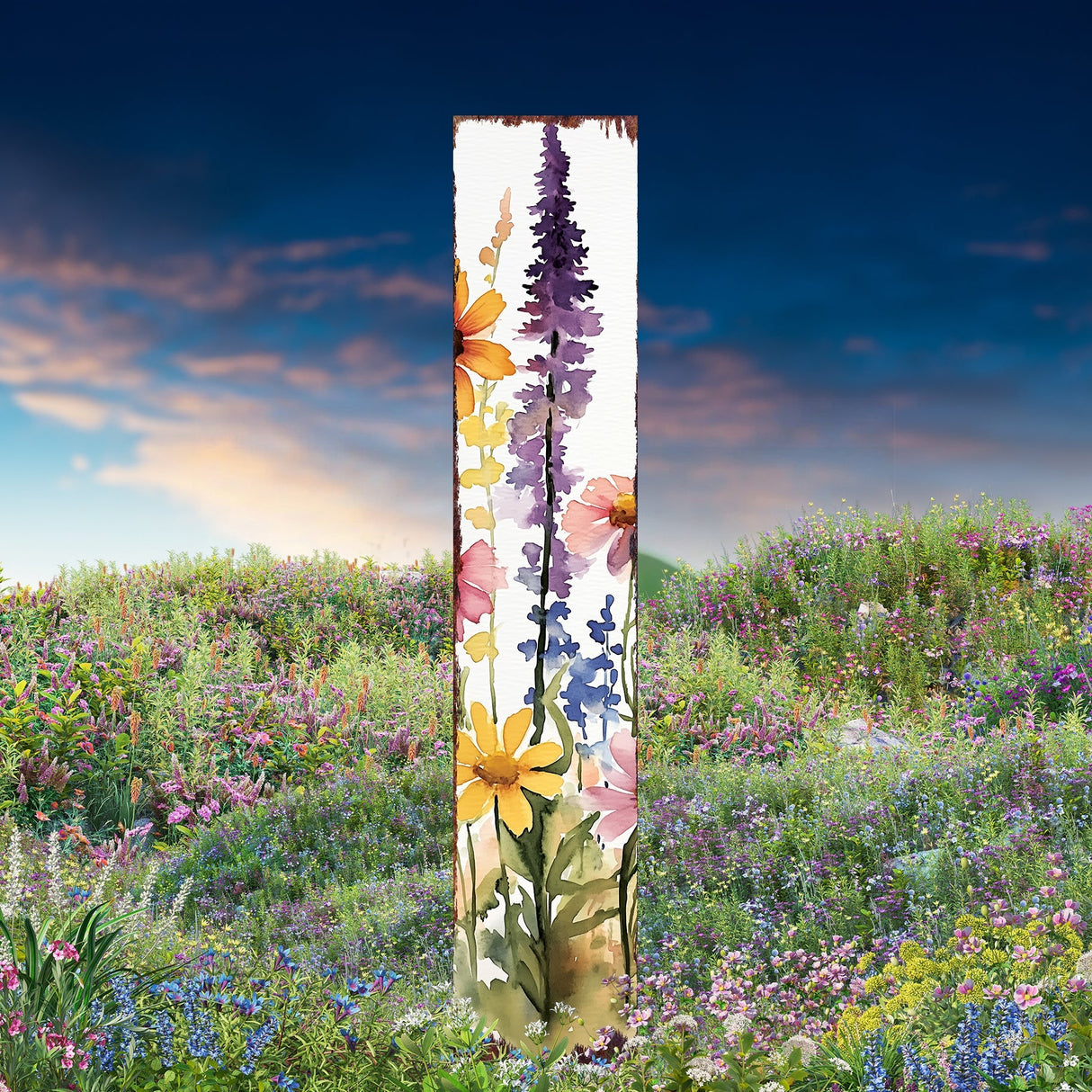 Summer Wildflowers Wooden Garden Stake Sign – Outdoor Floral Yard Décor | UV Print | Farmhouse Style | Multiple Sizes