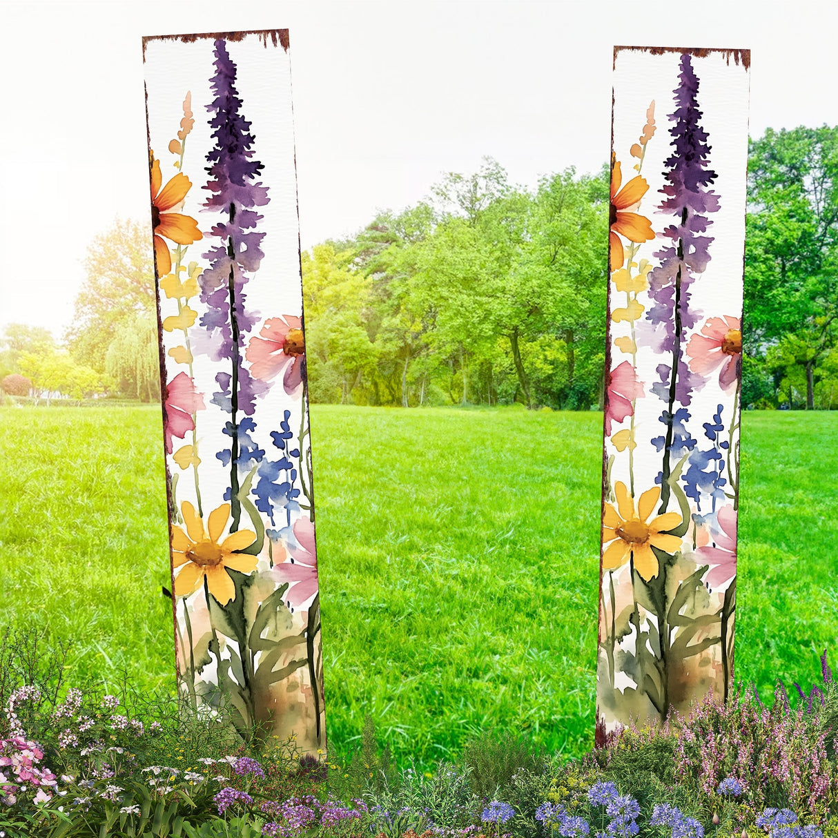 Summer Wildflowers Wooden Garden Stake Sign – Outdoor Floral Yard Décor | UV Print | Farmhouse Style | Multiple Sizes