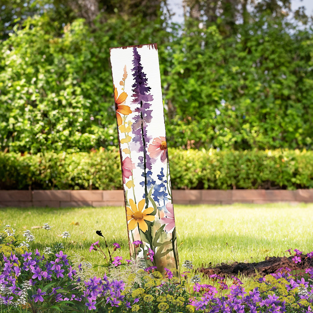 Summer Wildflowers Wooden Garden Stake Sign – Outdoor Floral Yard Décor | UV Print | Farmhouse Style | Multiple Sizes