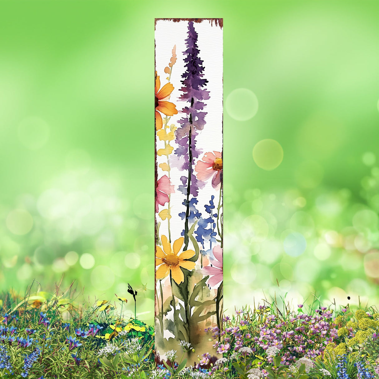 Summer Wildflowers Wooden Garden Stake Sign – Outdoor Floral Yard Décor | UV Print | Farmhouse Style | Multiple Sizes