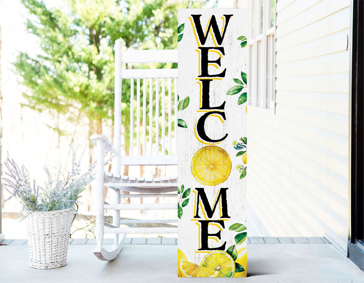 36in fresh lemon summer welcome porch sign for front door, rustic wooden decor, outdoor wall art, vibrant farmhouse patio display