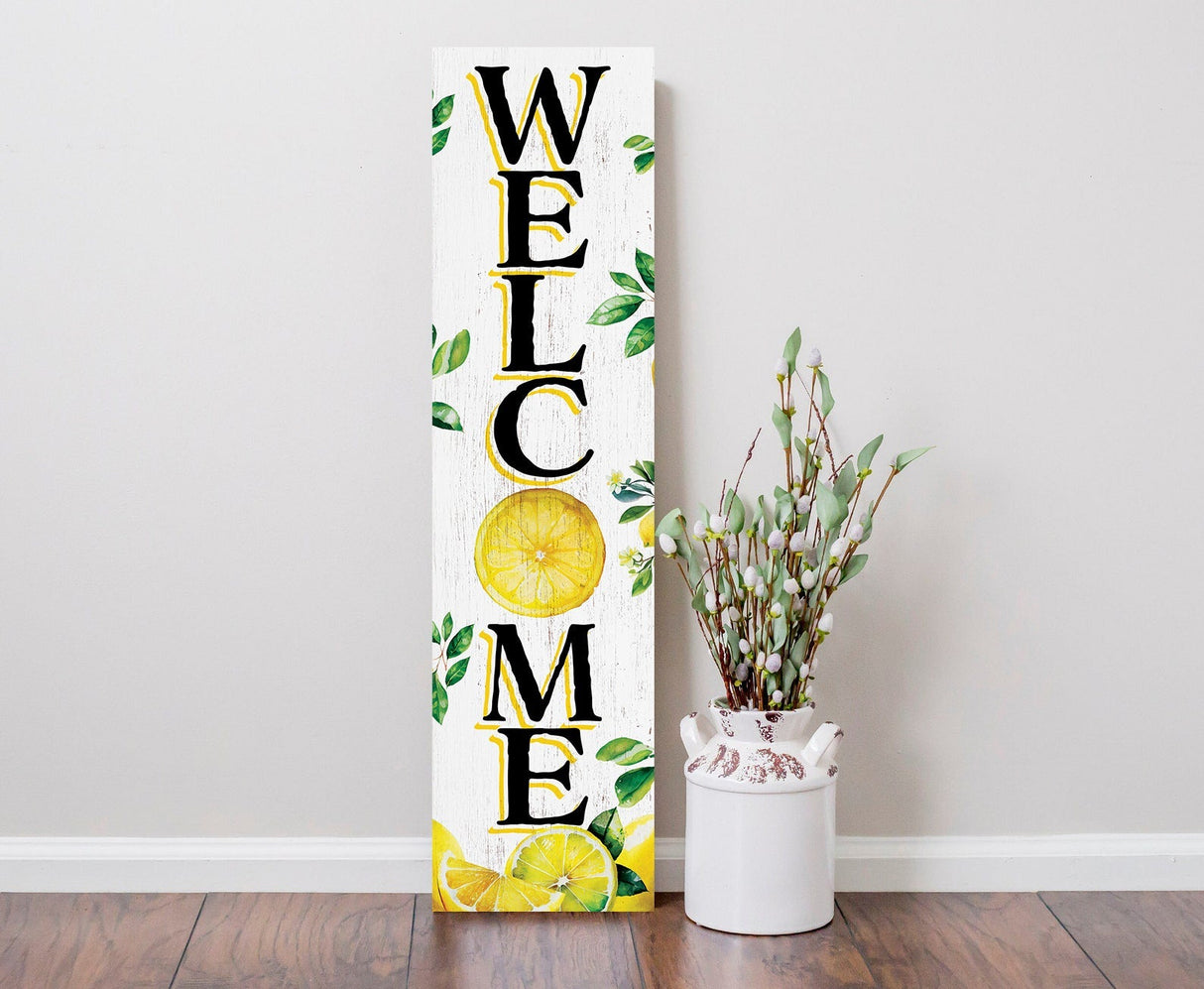 36in fresh lemon summer welcome porch sign for front door, rustic wooden decor, outdoor wall art, vibrant farmhouse patio display