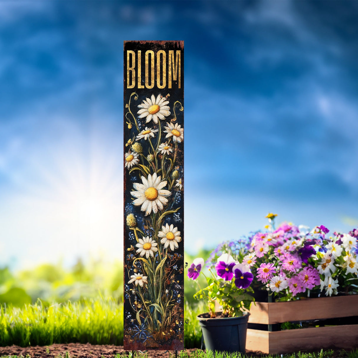 Summer Wildflower Bloom Garden Stake – Floral Yard Sign for Outdoor Rustic Decor | UV Printed | Multi Sizes