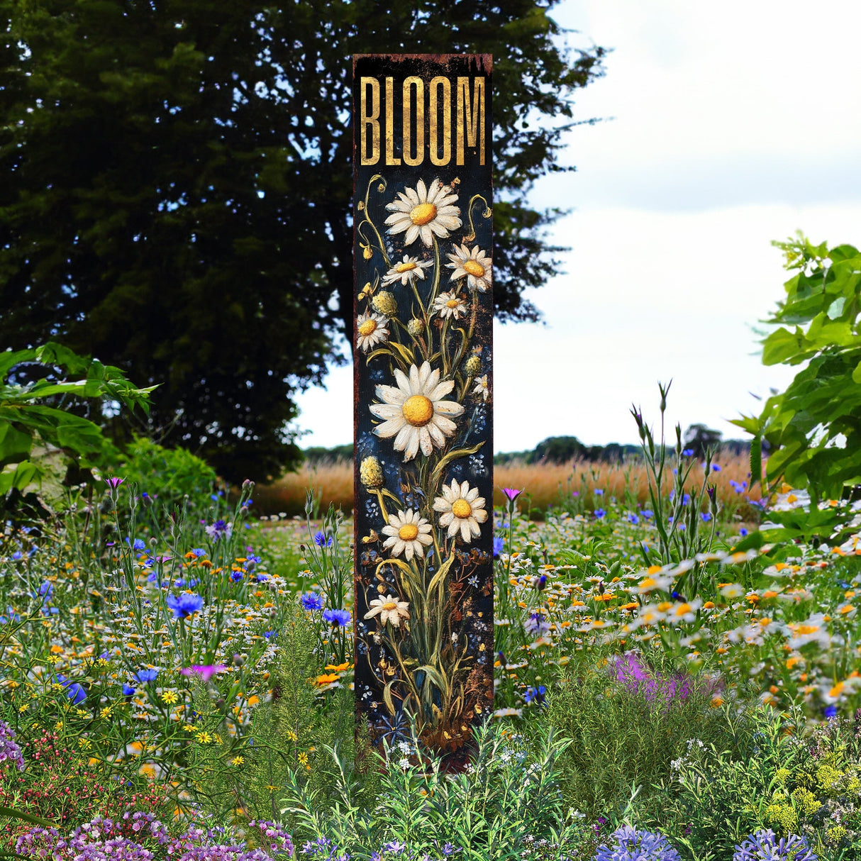 Summer Wildflower Bloom Garden Stake – Floral Yard Sign for Outdoor Rustic Decor | UV Printed | Multi Sizes