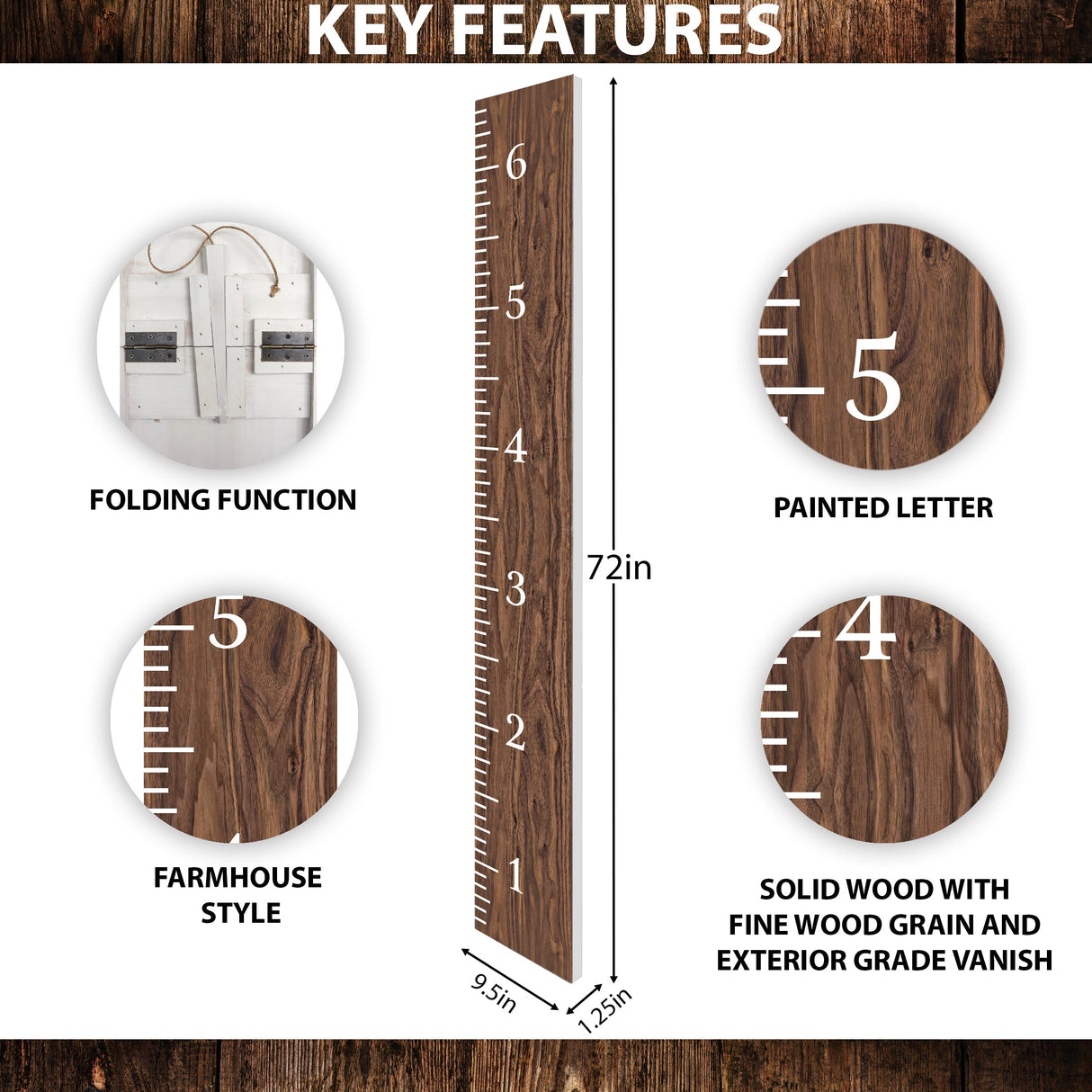6ft Growth Chart Ruler - Brown, Playroom Decor, Wall Ruler, Wood Growth Chart, Nursery Decor Signs, Kids Wall Art, Toddler Bedroom Decor