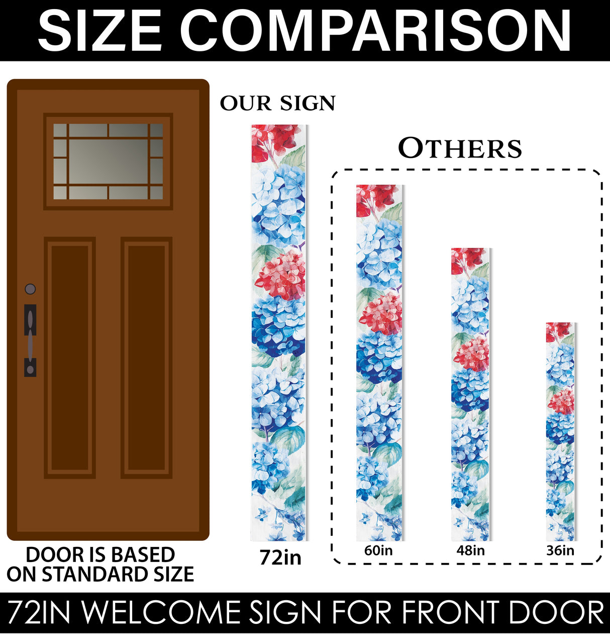 72in 4th of July Floral Sign | Patriotic Wooden Porch Decor | Vertical Floral Designs | Independence Day Outdoor Decor
