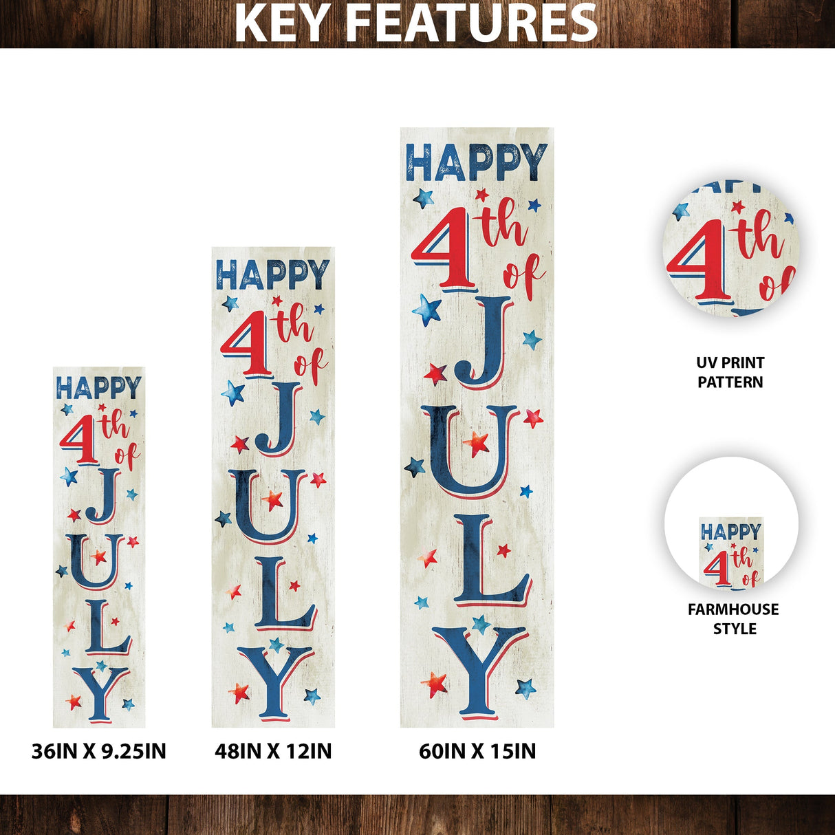 Happy 4th of July Porch Sign | Multi Sizes | UV Print | Patriotic Decor | Perfect for Outdoor Decor, Yard Art, and Garden Decorations