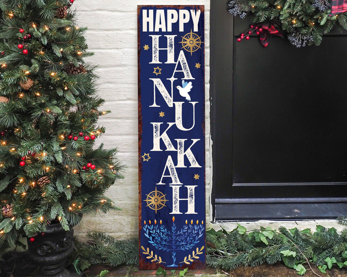 Modern farmhouse home decor - 36in happy hanukkah porch sign for a touch of hanukkah spirit