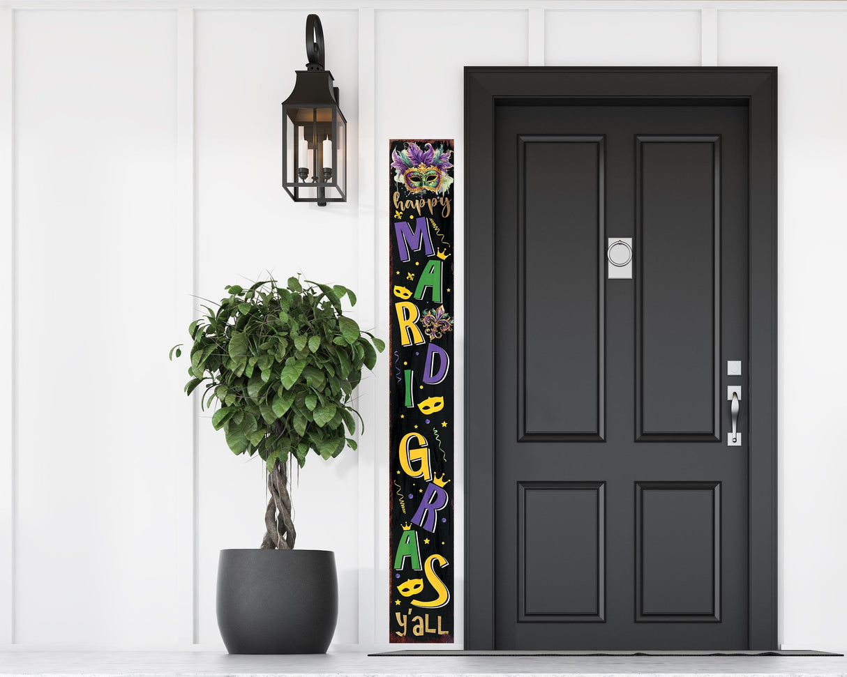 72-inch 'mardi gras y'all' porch sign, rustic modern farmhouse entryway board, front porch mardi gras welcome sign