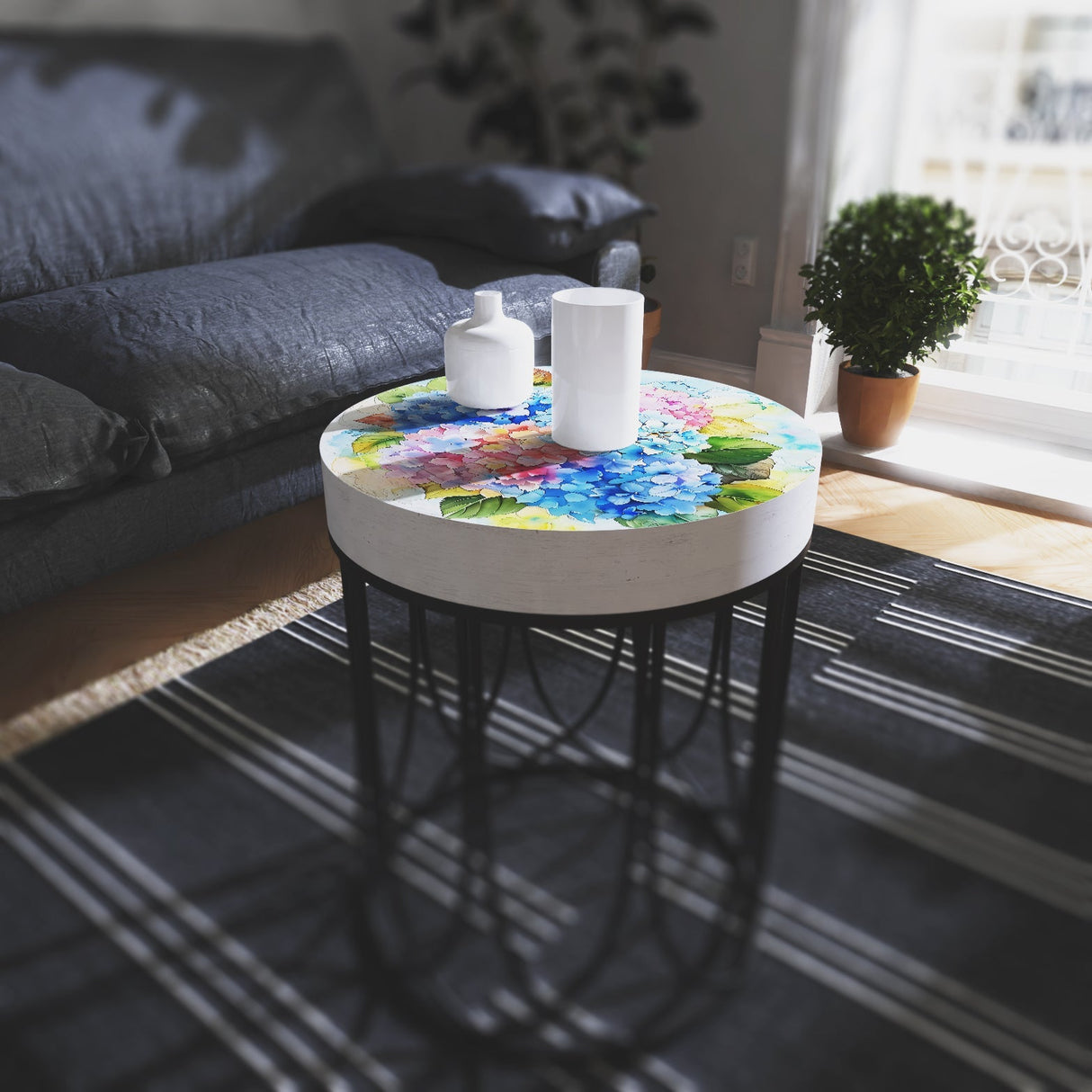 Watercolor Hydrangea Accent Table