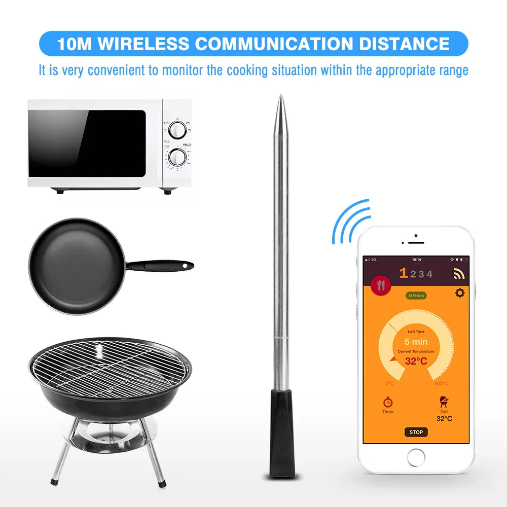 Wireless Bluetooth Meat Thermometer Digital BBQ Grill Oven Smoker Sous Vide
