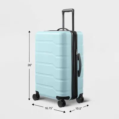 Hardside Medium Checked Suitcase Muddy Aqua - Open