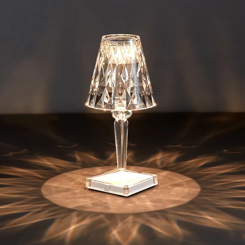 Rechargeable Diamond Table Lamp USB Crystal Bedside Light Acrylic Desk Decor