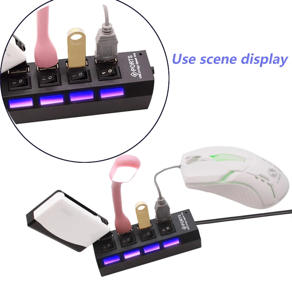 USB 2.0 Hub 7 Port with Switch Powered USB Splitter for PC Laptop