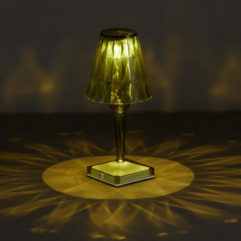 Rechargeable Diamond Table Lamp USB Crystal Bedside Light Acrylic Desk Decor