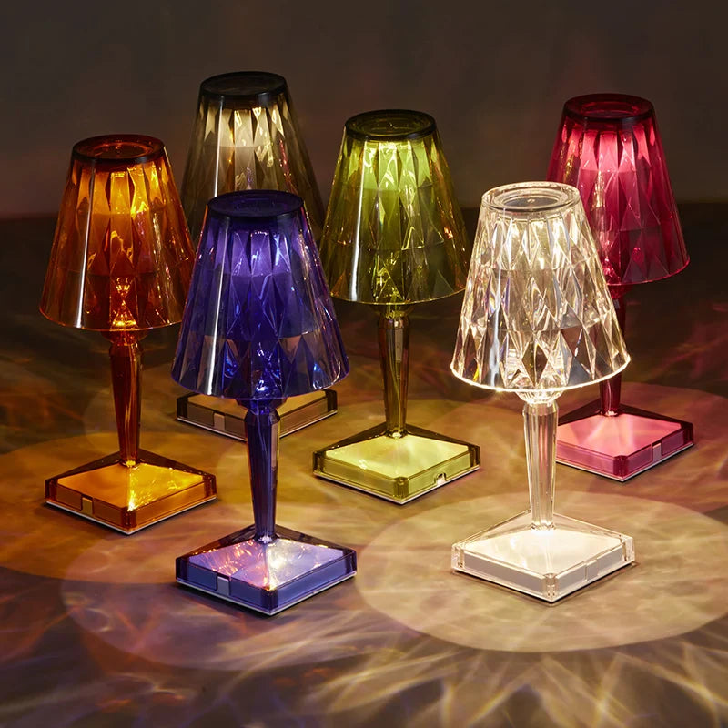 Rechargeable Diamond Table Lamp USB Crystal Bedside Light Acrylic Desk Decor