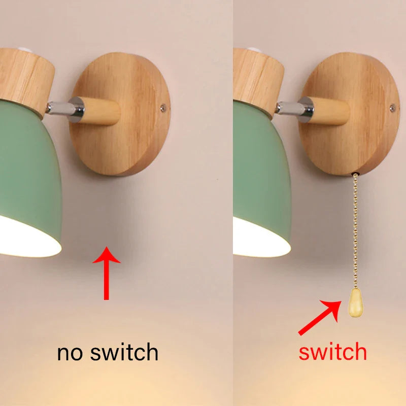 Wooden Wall Lamp with Switch – Modern E27 Adjustable Sconce for Bedroom & Living Room