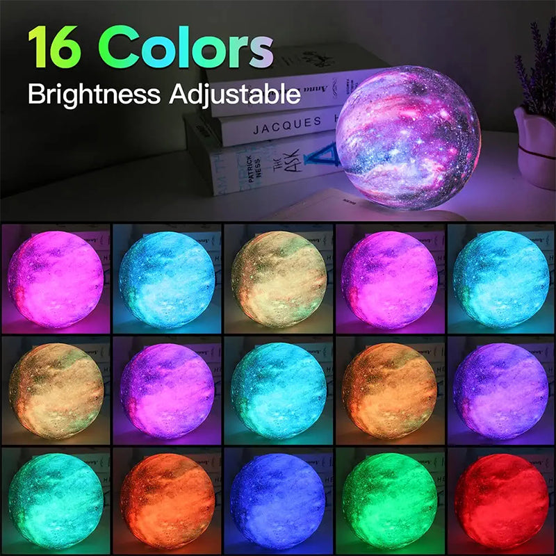 3D Moon Lamp Galaxy Night Light 16 Color Touch Remote LED Kids Bedroom