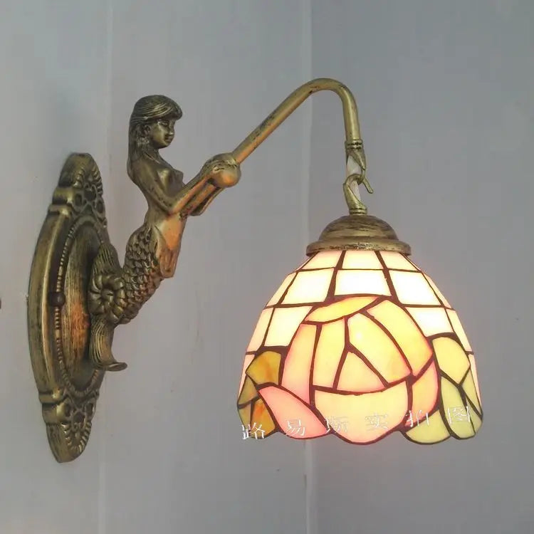 6" Tiffany Style LED Wall Lamp Mermaid Glass Bedroom Living Room Vanity Light