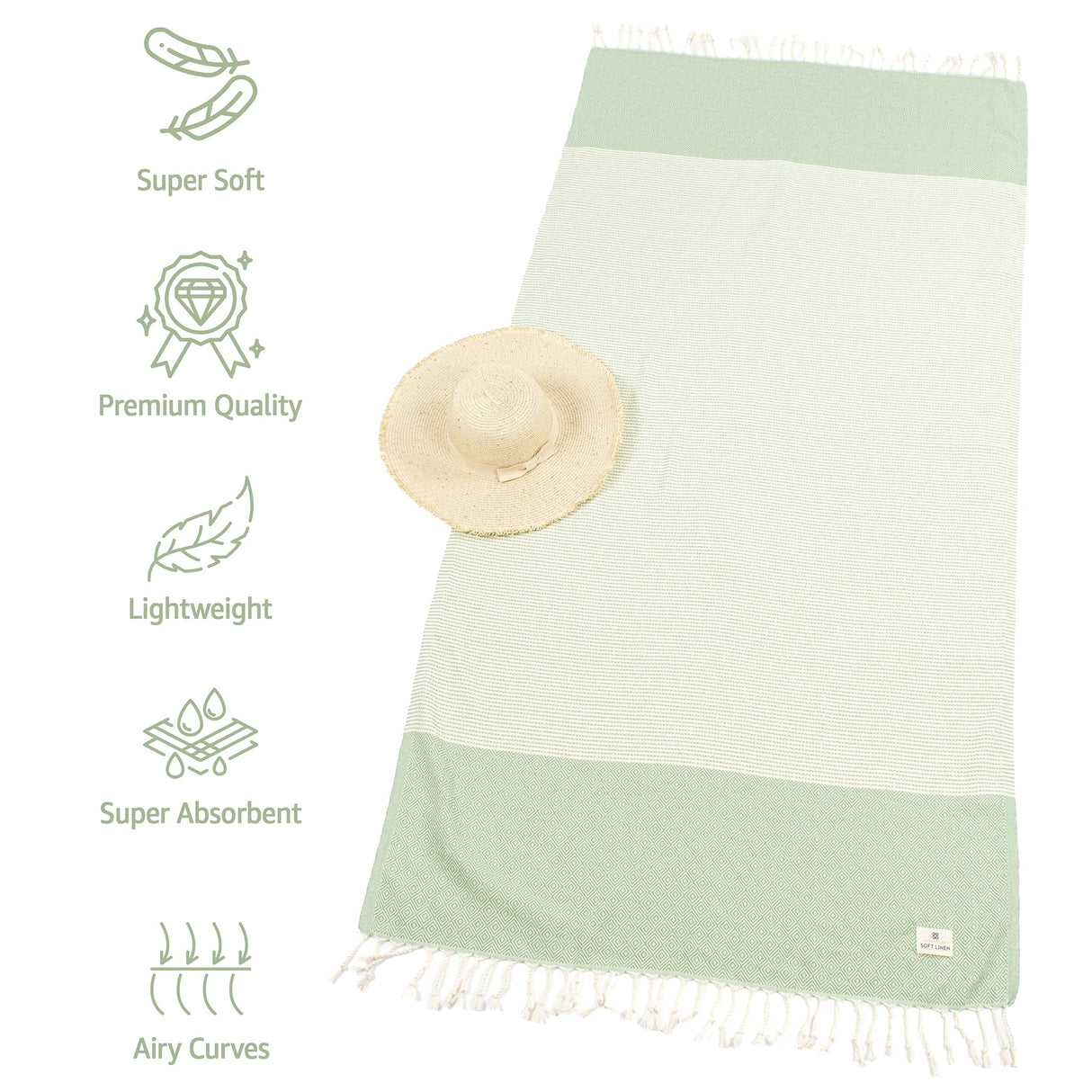 American Soft Linen Turkish Peshtemal Beach Towels, Cotton 4 Pack, 40" x 70" Size, Swim Towels for Beach and Pool Towels