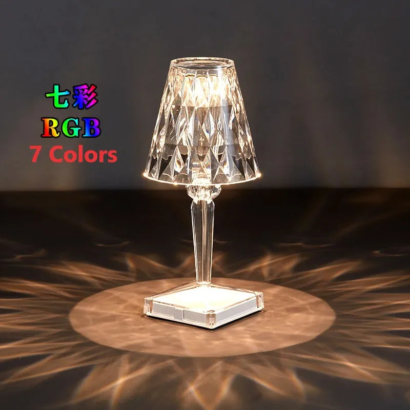 Rechargeable Diamond Table Lamp USB Crystal Bedside Light Acrylic Desk Decor