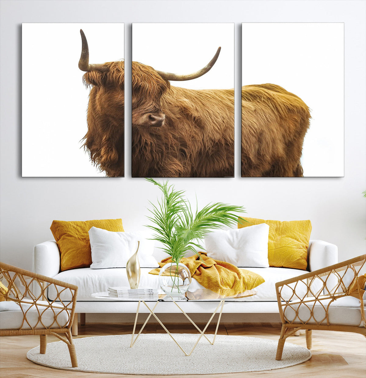Highland Cow Wall Art Canvas Print – Framed Scottish Bull