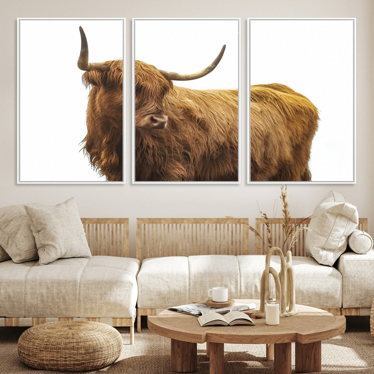 Highland Cow Wall Art Canvas Print – Framed Scottish Bull