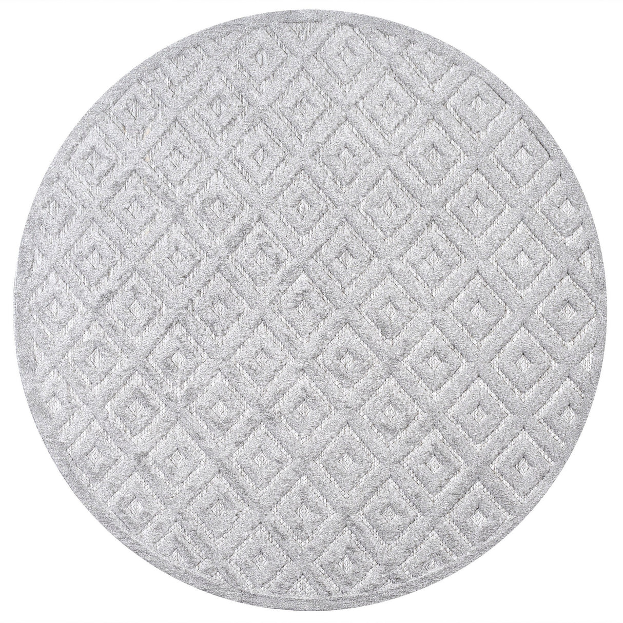 Portmany Neutral Diamond Trellis Round Indoor/Outdoor Area Rug