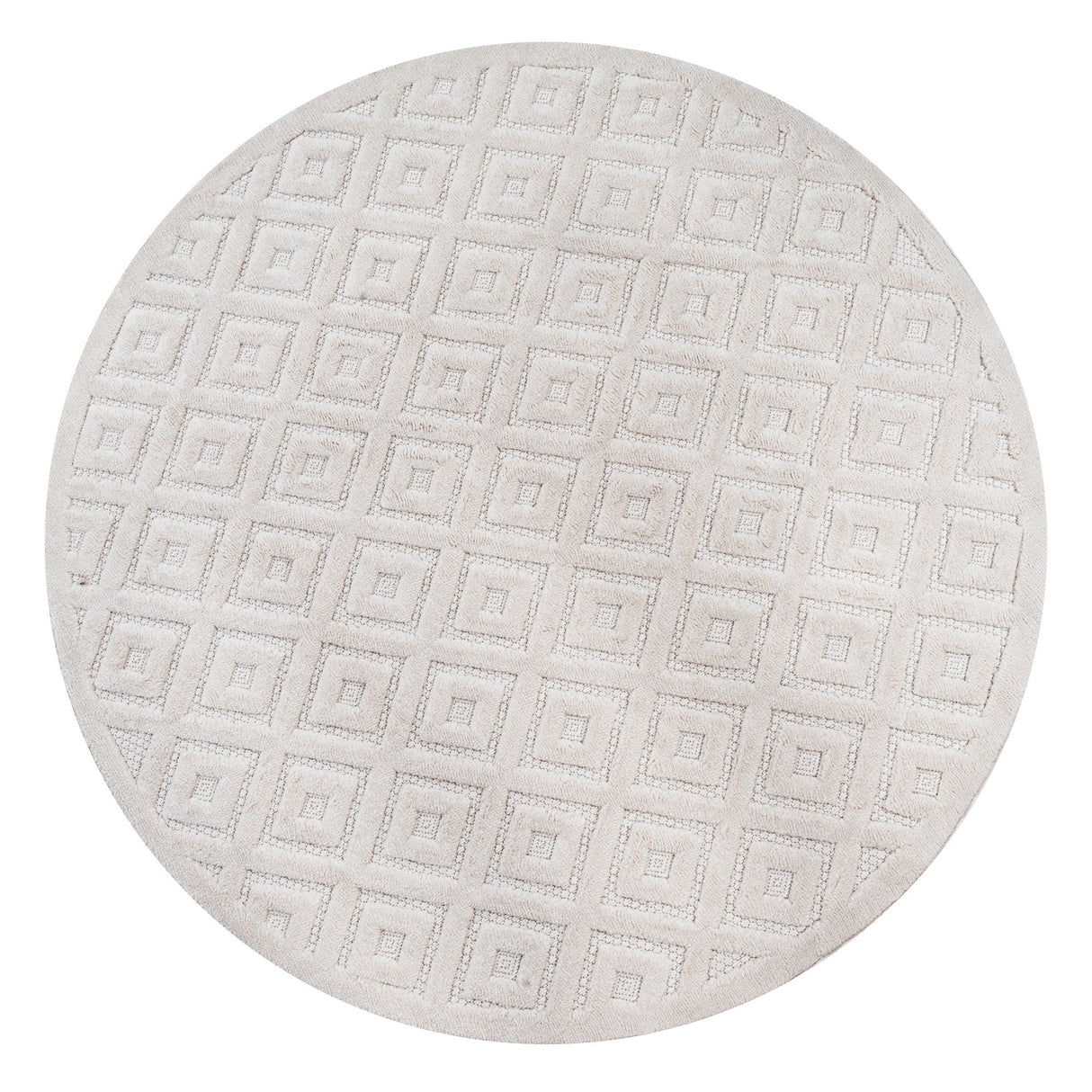 Portmany Neutral Diamond Trellis Round Indoor/Outdoor Area Rug