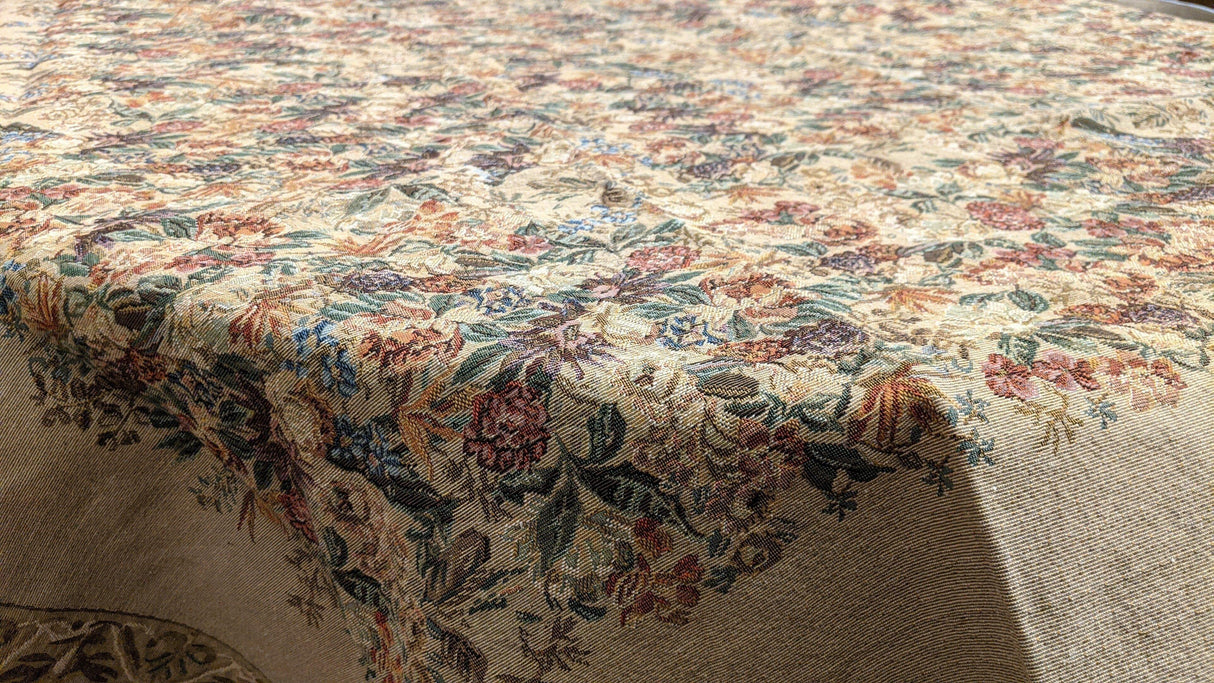 DaDa Bedding Wildflower Wonderland Floral Golden Beige Tan Square Dining Table Cloth (3100)