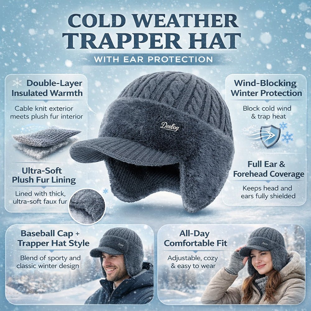 Winter Trapper Hat with Ear Flaps Cold Weather Warm Cap