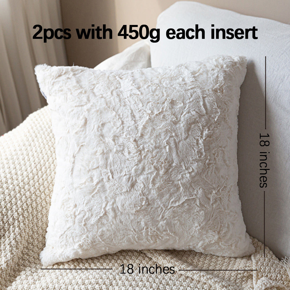 Set of 2 furry throw pillow case and insert great to snuggle size 18"x18" WITH 450g INSERT