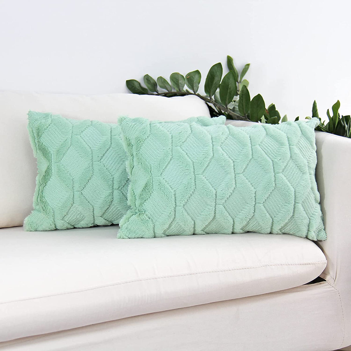 Rectangular Lumbar Plush Throw Pillow Covers, Pack of 2 Luxury Soft Pillowcases, Solid Colors,12x20 inches pack of 2 throw pillows covers