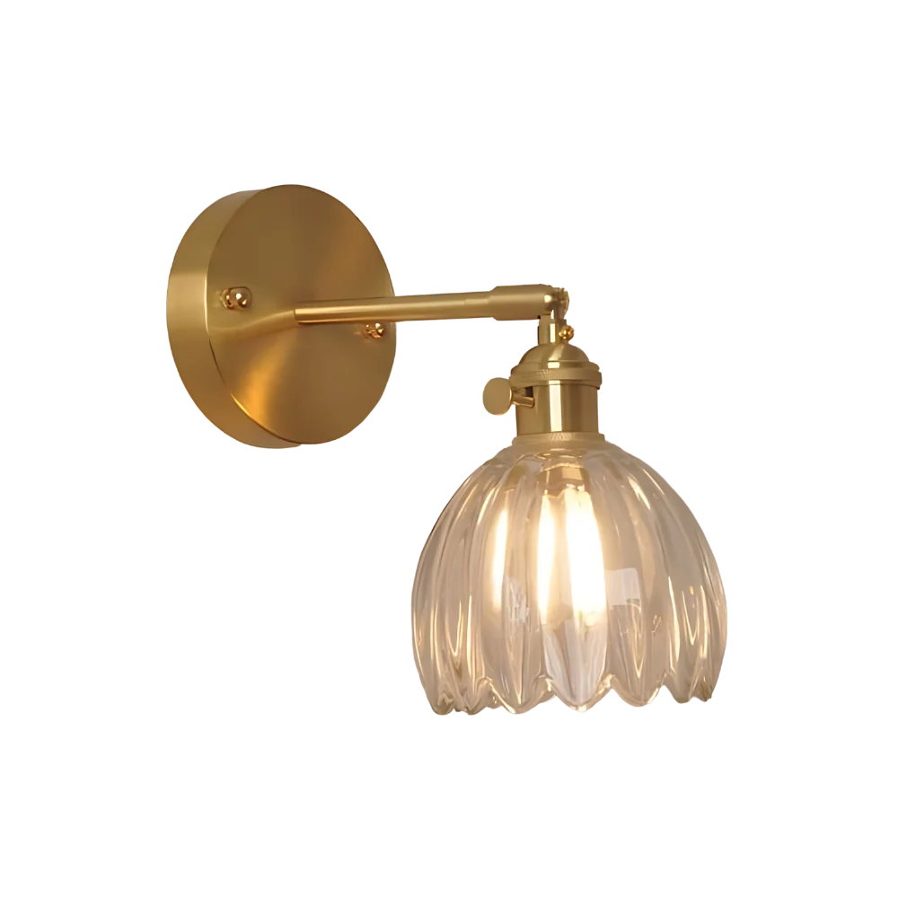 Vintage Brass Tulip Glass Wall Sconce 1-Light Classic Wall Light
