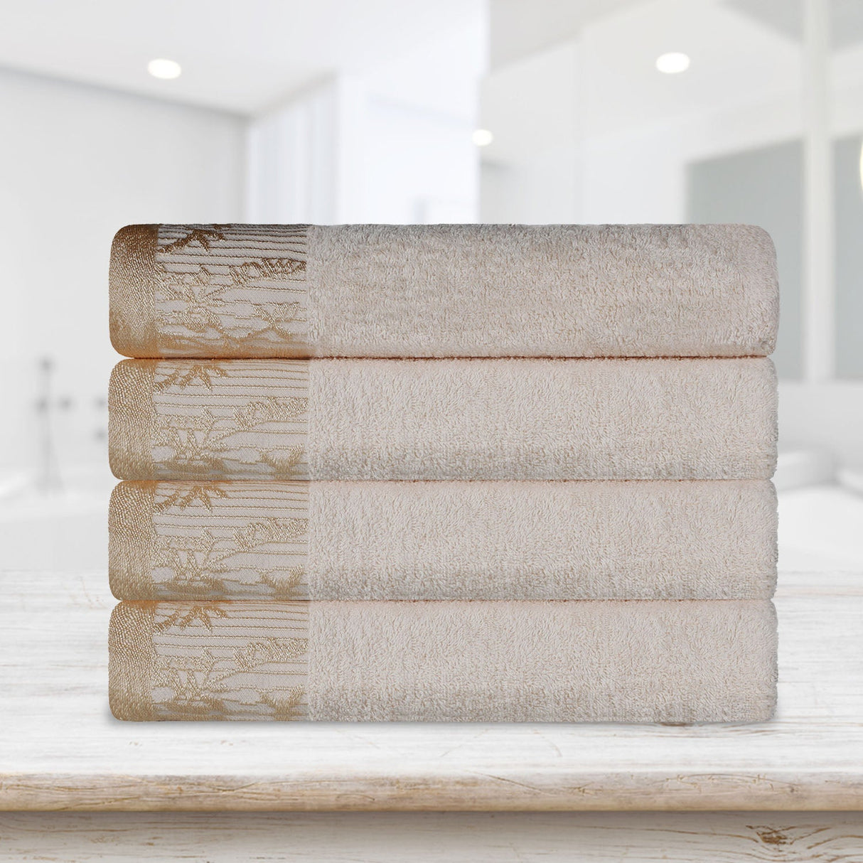 Cotton Floral Jacquard Border Bath Towel Set of 4 - Bath Towel by Superior Brand