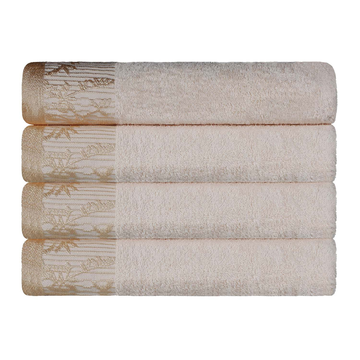 Cotton Floral Jacquard Border Bath Towel Set of 4 - Bath Towel by Superior Brand