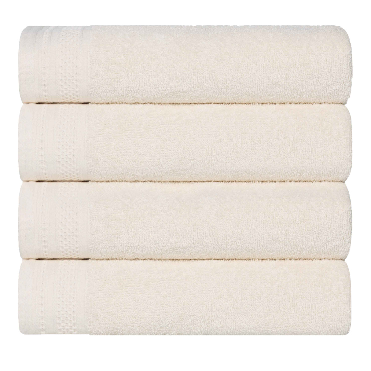 Honeycomb Textured Waffle Border Cotton Bath Towels, Set of 4 - Bath Towel by Superior Brand