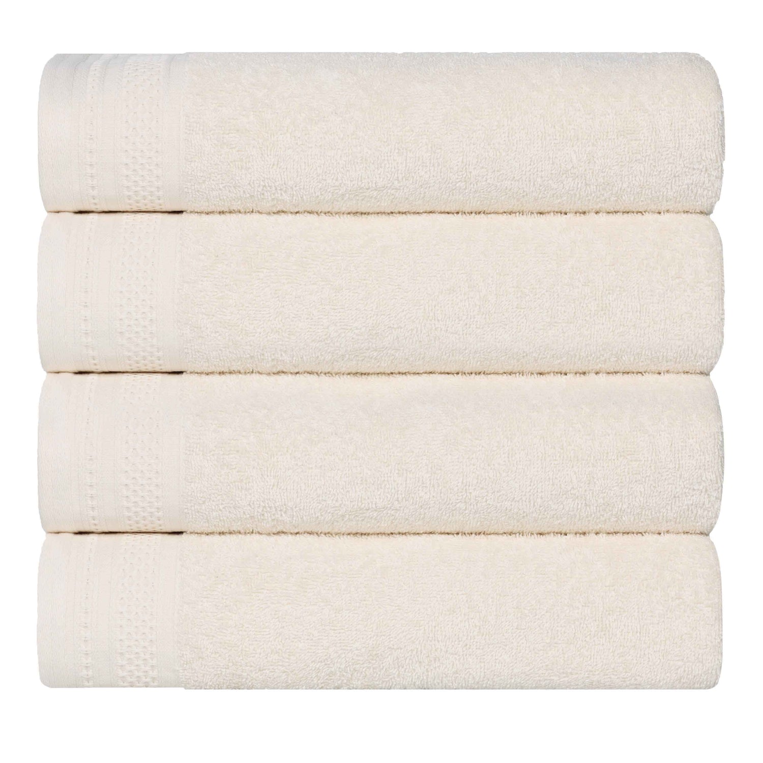 Honeycomb Textured Waffle Border Cotton Bath Towels, Set of 4 - Bath Towel by Superior Brand
