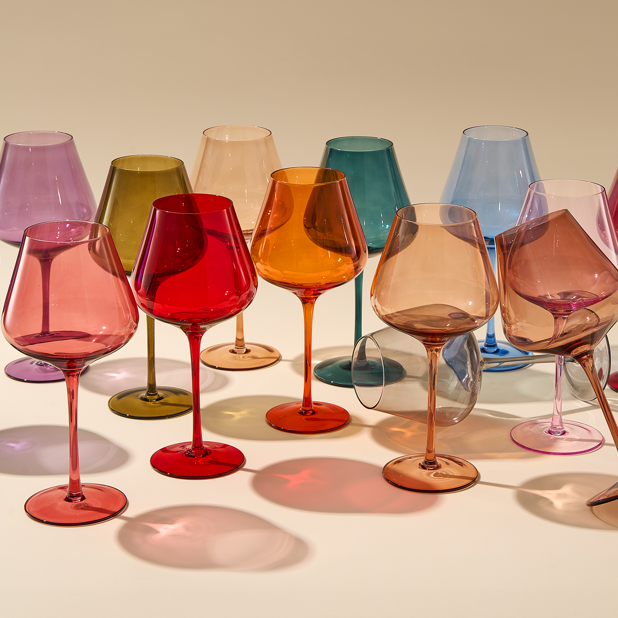 Stagioni Stemmed Wine Glassware, Set of 5, "Summer Sunset"