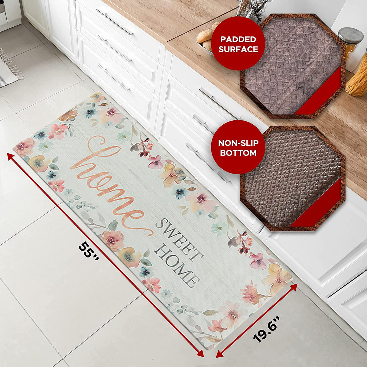 20" x 55" Chic Anti-Fatigue Memory Foam Kitchen Runner Mat