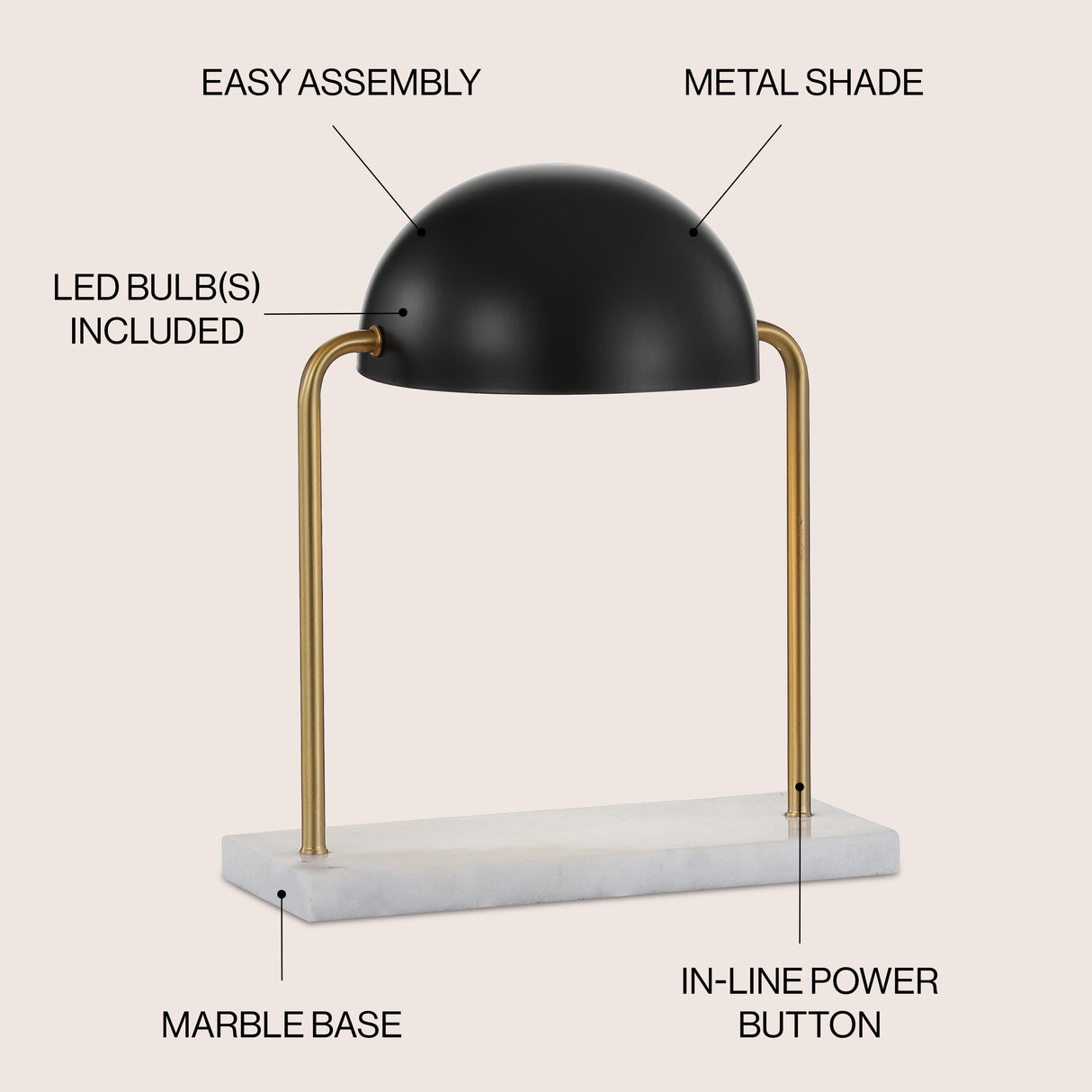 Porter Art Deco Dome Lamp with Marble Base