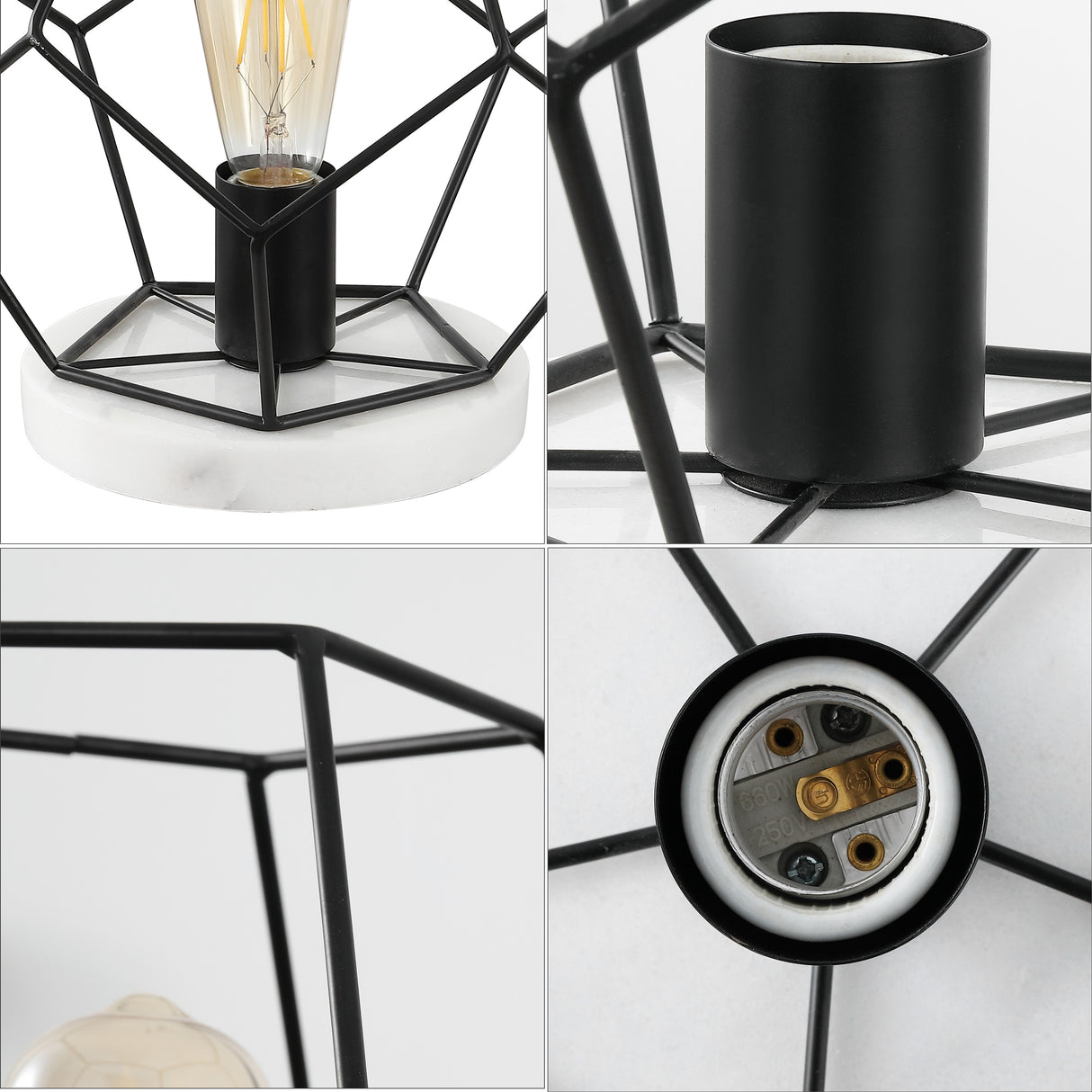 James MidCentury Glam Metal Marbled LED Table Lamp
