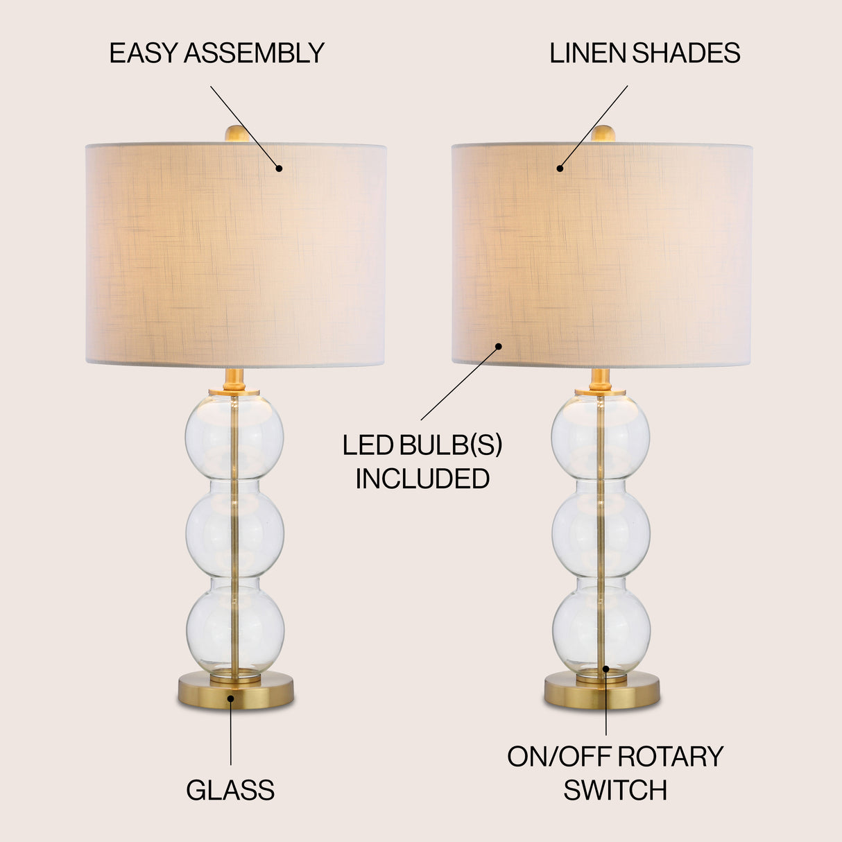 Bella Glass Triple-Sphere LED Table Lamp-Set of 2