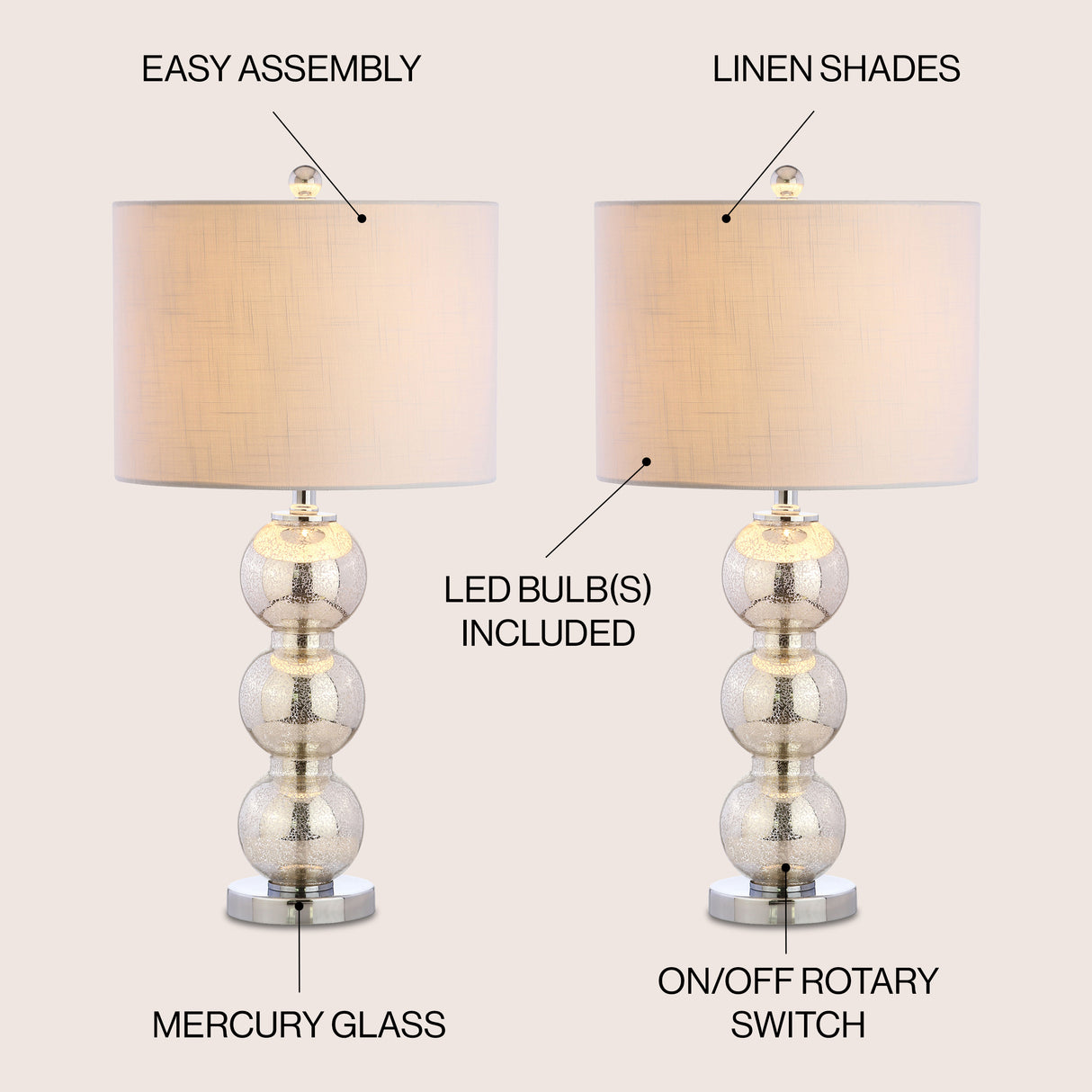 Bella Glass Triple-Sphere LED Table Lamp-Set of 2