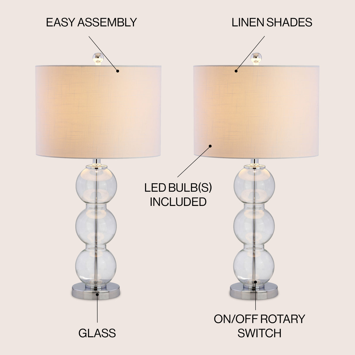 Bella Glass Triple-Sphere LED Table Lamp-Set of 2